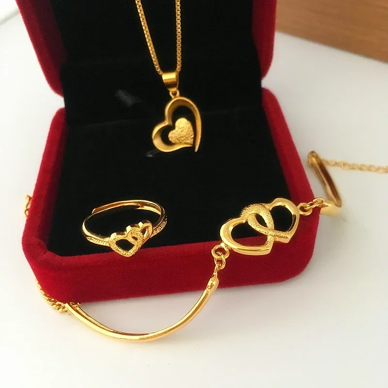 Korean Style Imitation Plated 100% 24K Real Gold 18K Bracelet Female Copper-Plated Gold Imitation Gold Heart-Shaped Bracelet Fig