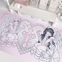 Angel Girl Leather Table Mat Large Cartoon Non-Slip Mouse Pad Kawaii Placemat Pink Cute Girl's Room Decorative Tablemat Mousemat