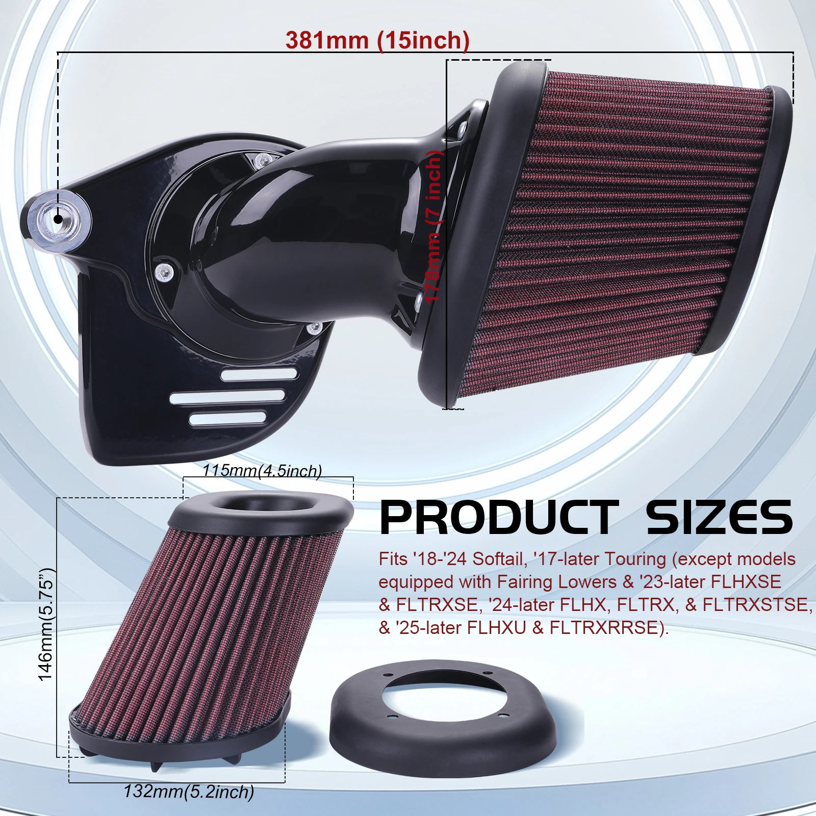 Monster Sucker Cone Air Cleaner Filter Kits for Harley 17-later Freewheeler Models 18-24 Softail, 17-later Touring