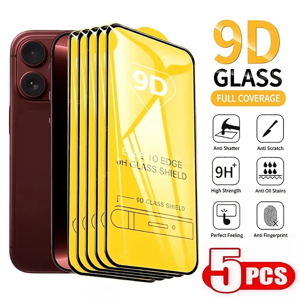 5 Stück Vollflächiger Displayschutz für iPhone 18 Pro Max 17 16 15 14 Plus 11 Pro 13 12 Mini Air 16e Gehärtetes Glas Schutzfolie – Detail 1