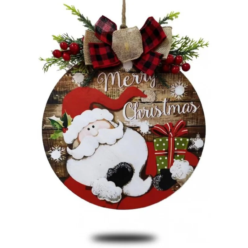 

Christmas doorplate wreath, red fruit bow, wall decoration 30X30CM