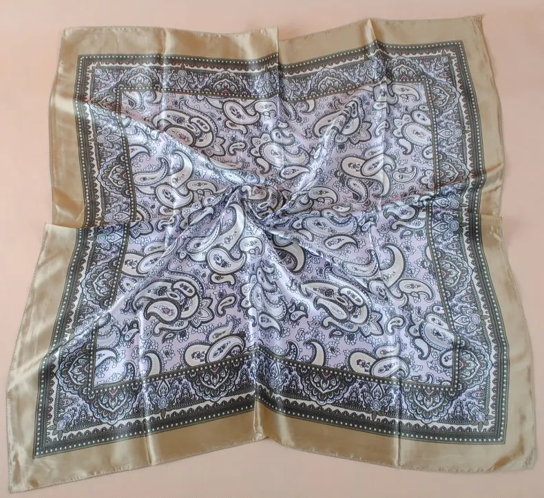 90X90cm Kopf Schal Frauen Luxus Marke Seide Quadrat Schal Foulard Satin Bandana Weiche Halstuch Hijab Haar Schals für Damen – Detail 12