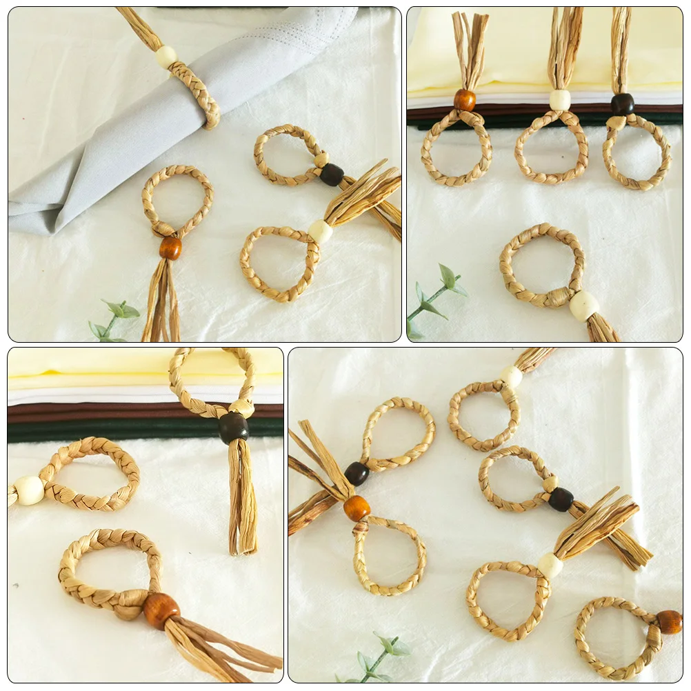 

2pcs Hand Rings Grass Rustic Holder Buckles Compact Woven Serviette Rings Decorative Accessories Hotel Restaurant Party