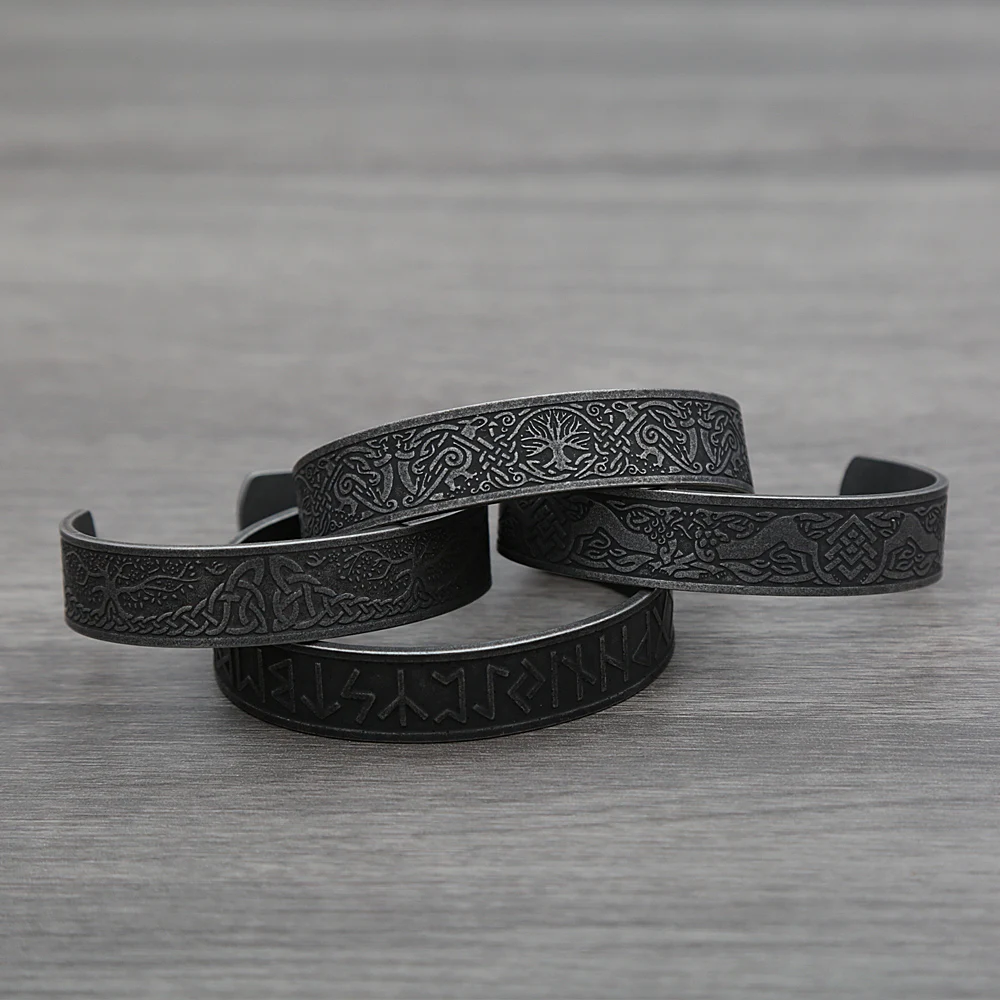 Punk Retro Nordic Viking Rune Bracelet for Men Women Stainless Steel Tree of Life Bracelet Fashion Amulet Jewelry Gift Wholesale