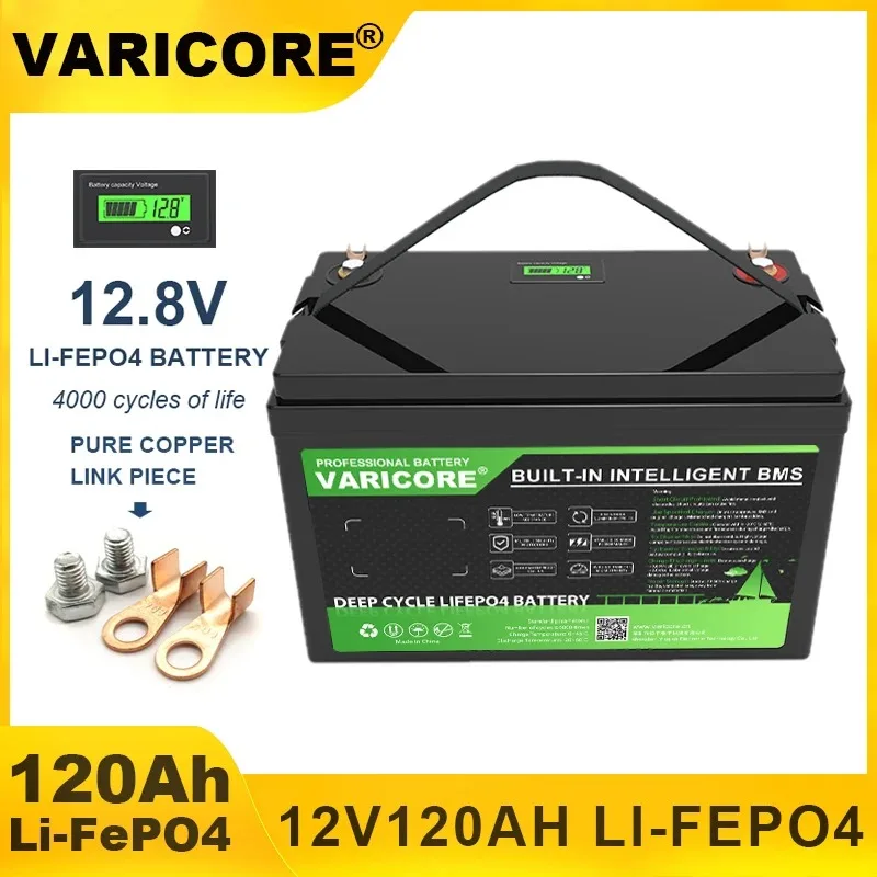 Varicore 12.8v 120ah usb 3.0 tipo-c 12v lifepo4 bateria de lítio 6000 ciclos para inversor carro mais leve 14.6v carrinho de golfe duty-free