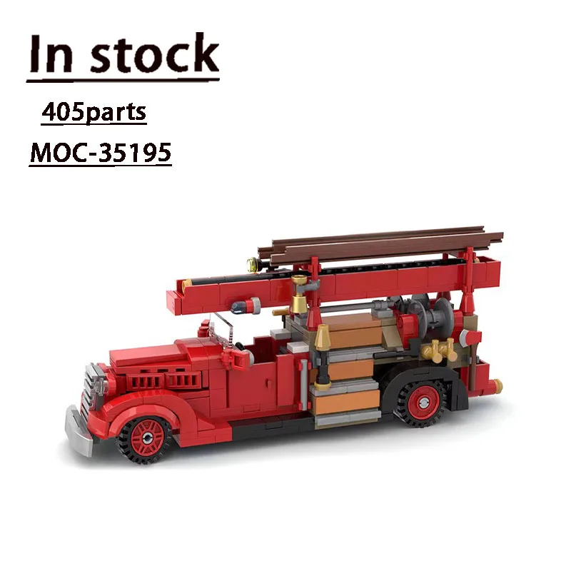 MOC-35195 Kleine V8-85 Stad Brandweerwagen Splitsen Assemblagestenen • 405 Onderdelen Bouwstenen Kinderspeelgoed Verjaardagscadeaus