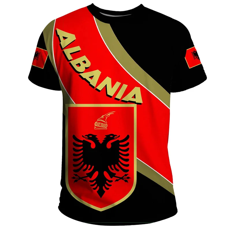 Albania Flag Graphic T Shirts Eagle Round Neck Short Sleeve 3d Print T-shirt Tops For Men Clothes Casual Football Jersey Tees