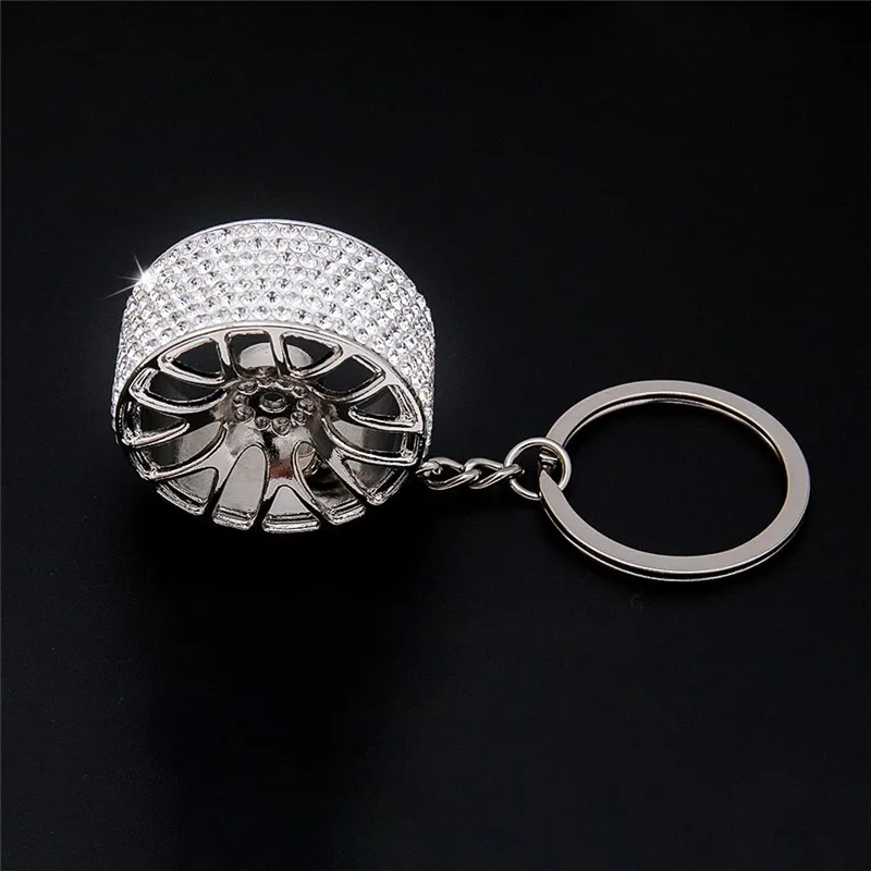 Crystal Rhinestone Alphabet Keyring Initial Creative Wheel Key Ring Chain Unisex Hub Rim Model Car Key Chain Keyring Gift