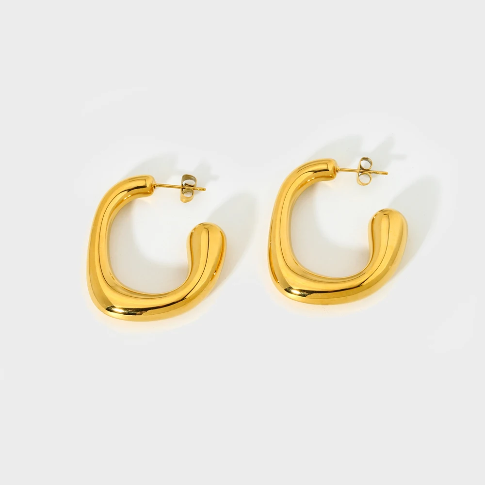 

Stylish Stainless Steel 18K Gold Plated Geometric U Shaped Studs Tarnish Free Metal Texture Statement Earrings for Women Gift