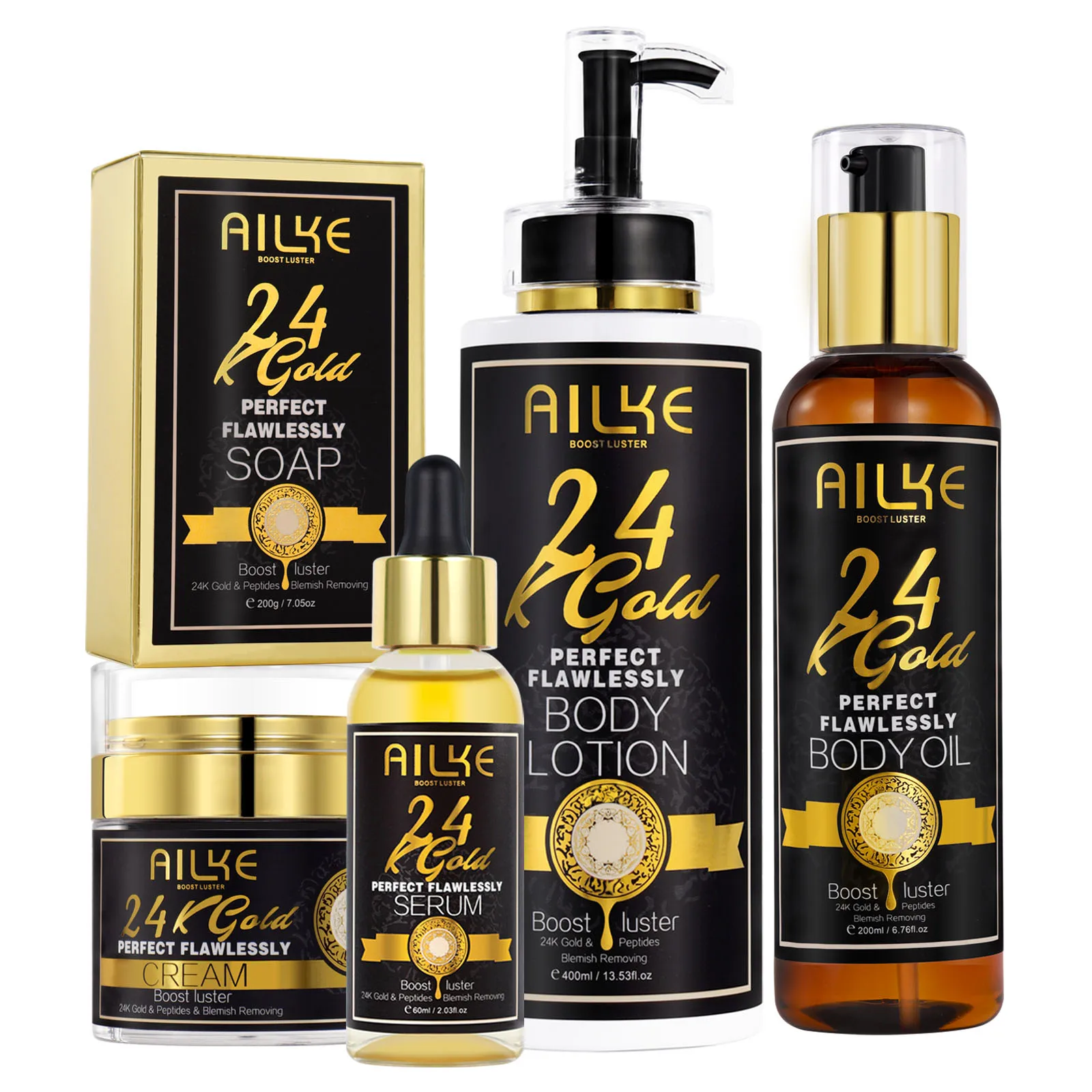 AILKE 24K Glod Flawlessly Whitening Skin Care Range, Lighten, Reduce Dark Spots, Melanin, Wrinkles, Moisturize, For Women & Men