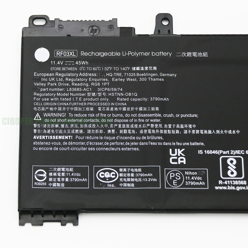 CP Genuine Battery RF03XL RF03045XL 11.4V/45Wh For x360 14 Convertible ProBook 455 G7 450 G7 HSTNN-OB1Q, L83685-AC1 L84354-005