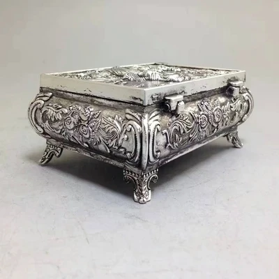 Exquisite white copper Miao silver figure jewelry box ornaments