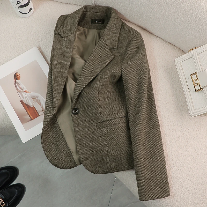 

Casual Blazer Women Fall Winter New Commuter One-button Slim Career Workwear High-quality OL Solid Long-sleeved Suit Jacket