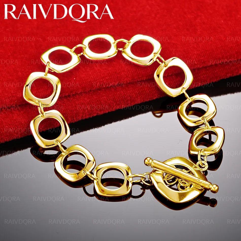 18K Gold Plated Round Chain Bracelet For Women and Men Fashion Jewelry Classic Simple Party Accessories Birthday Gift