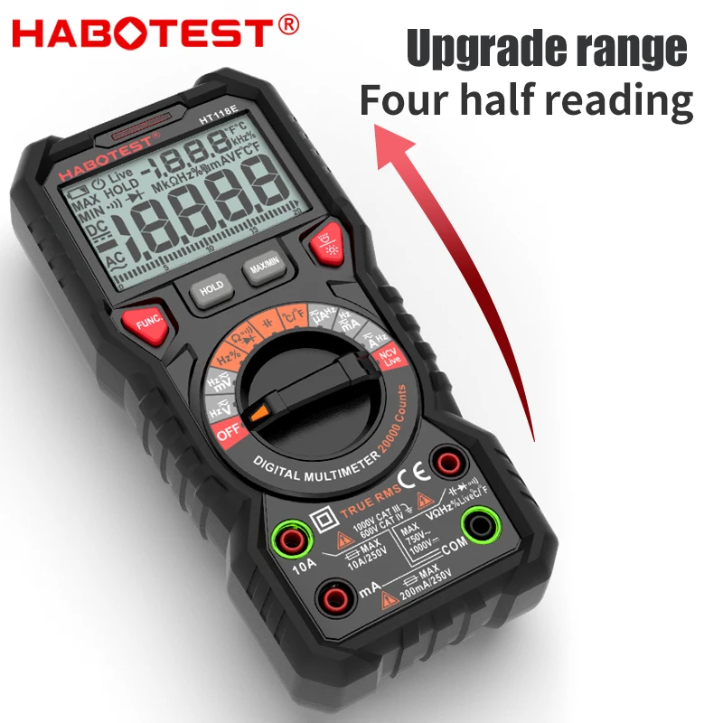 HT118E Profesional Digital Multimeter 19999 counts Smart Multimetro DC AC Voltage Capacitor Ohm Diode NCV Hz Electrician Tester