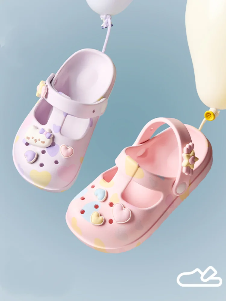 

Летняя садовая обувь Hello Kitty для девочек, сандалии Sanrio, пляжная обувь, тапочки с героями мультфильмов, аниме, модная нескользящая удобная обувь Paren Tchild