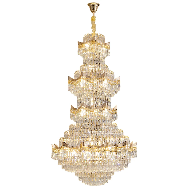 ثريا كريستالية أوروبية فاخرة متعددة الطبقات مصباح معلق كبير دوبلكس فيلا اللوبي إضاءة غرفة المعيشة، إضاءة ديكورية #6
