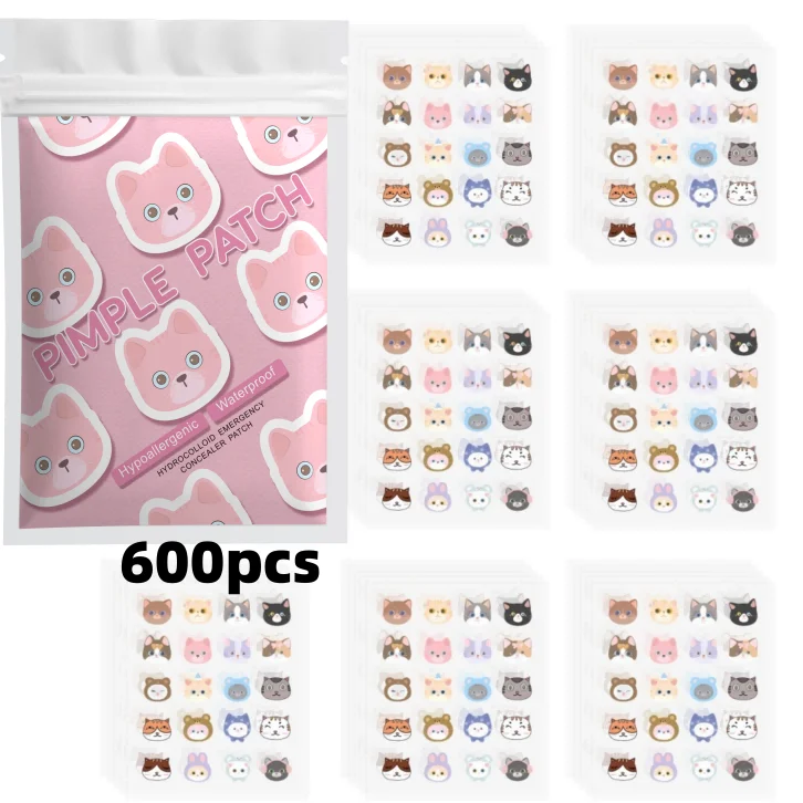 100/600PCS Cartoon acne patch, cute cat-shaped facial concealer acne patch, safe, non-toxic, gentle and non-irritating