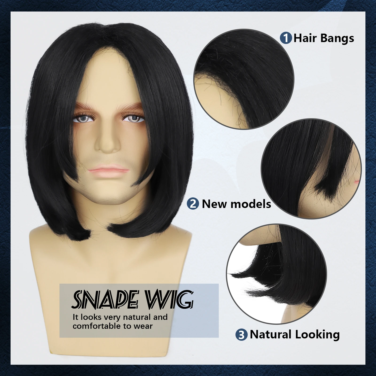 합성 DarkProfessor Severus 마법사 의상 Farquaad 가발 롱 블랙 남성 Michael Vincent JacksonVega 성인용 Assassin Wick