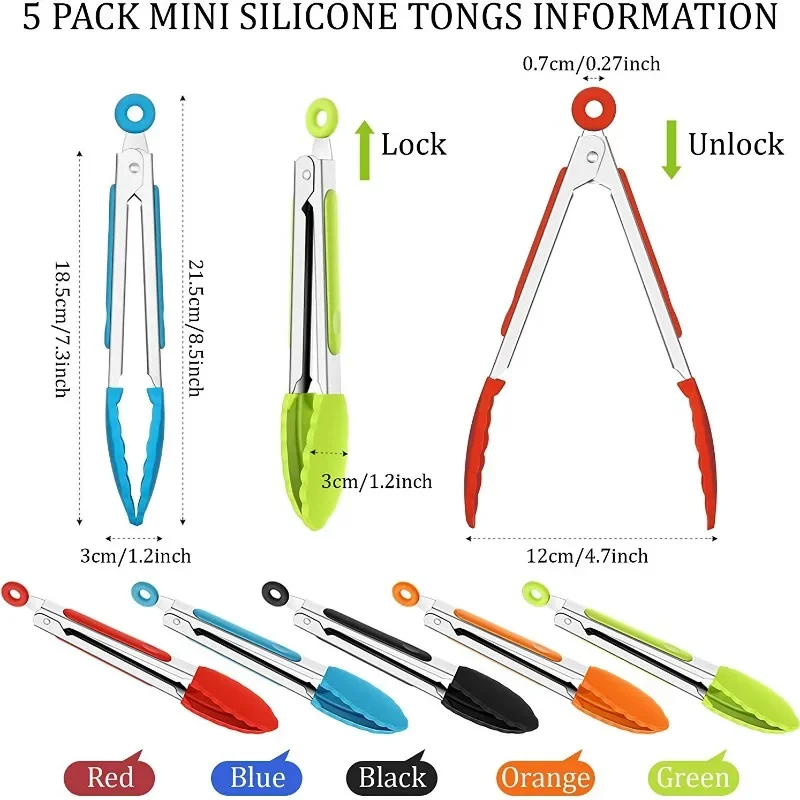 

7/9/12/16inch Silicone Kitchen BBQ Tongs Stainless Steel Locking Cooking Tongs with Silicone Tips Non-Slip Food Tongs Camping