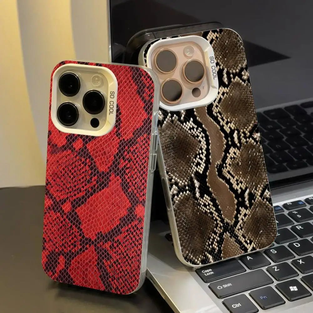 1 STÜCK Luxus-Handyhülle mit Schlangenledermuster für iPhone 17 17Air 16 15 14 13 12 11 Pro Max Plus Buntes Silber