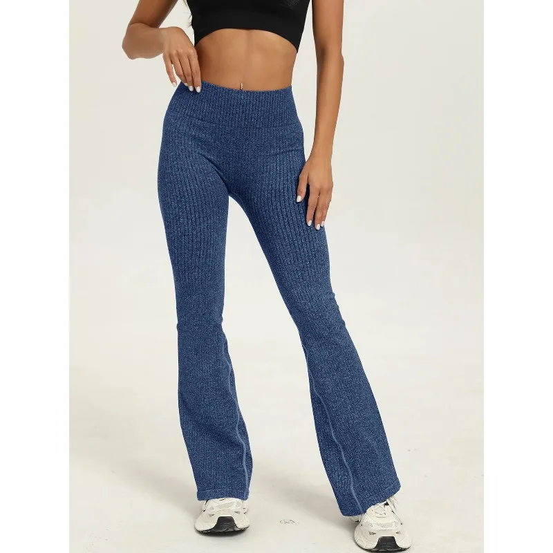 Nieuwe Micro Bell-bottoms Dames Naadloze Slanke Legging Effen Geribbelde Gebreide Legging Hoge Taille Hoge Elastische Yoga Fitness Broek
