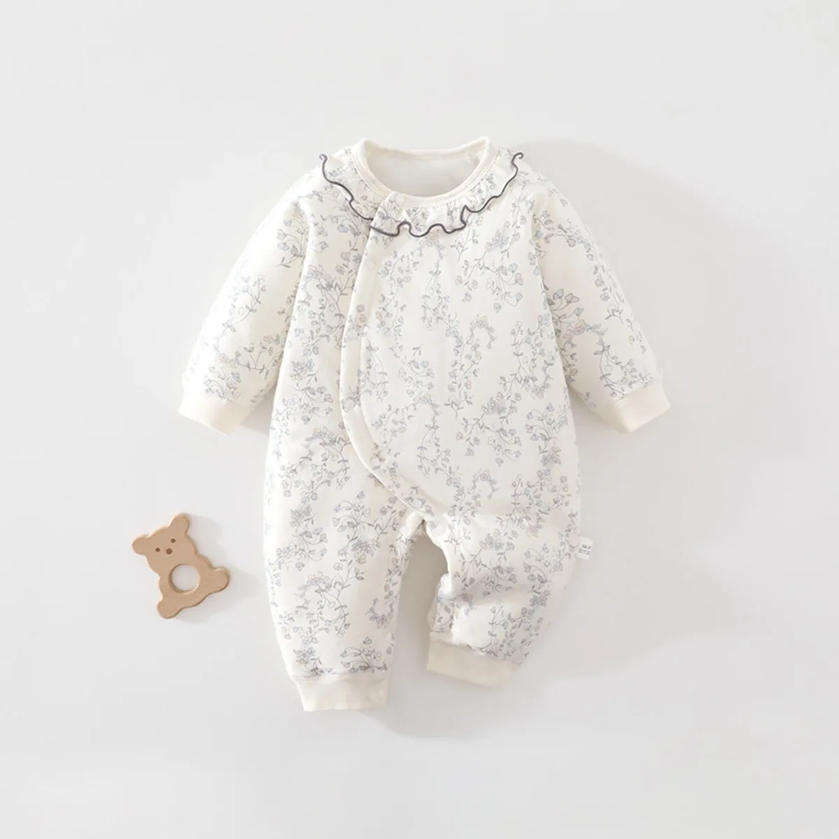 Soft Cotton Baby Romper Side Snaps Long Sleeve Onesie for Autumn Winter Nebworn Infant Jumpsuit Unisex 6-18M Lightly Quilted