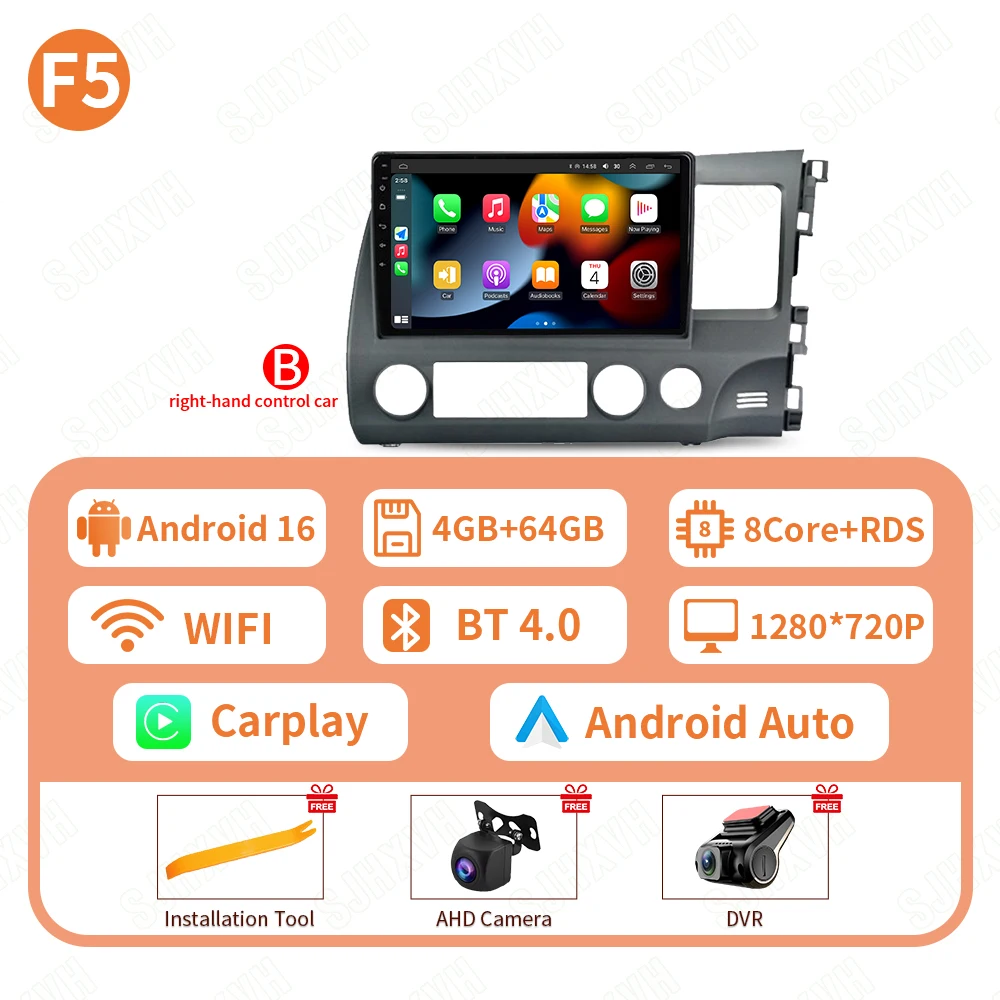 Android 16 Autoradio Radio Voor Honda Civic 8th 2005 2006 2007 2008 2009 2010 2011 Multimedia Draadloze Carplay Android Auto