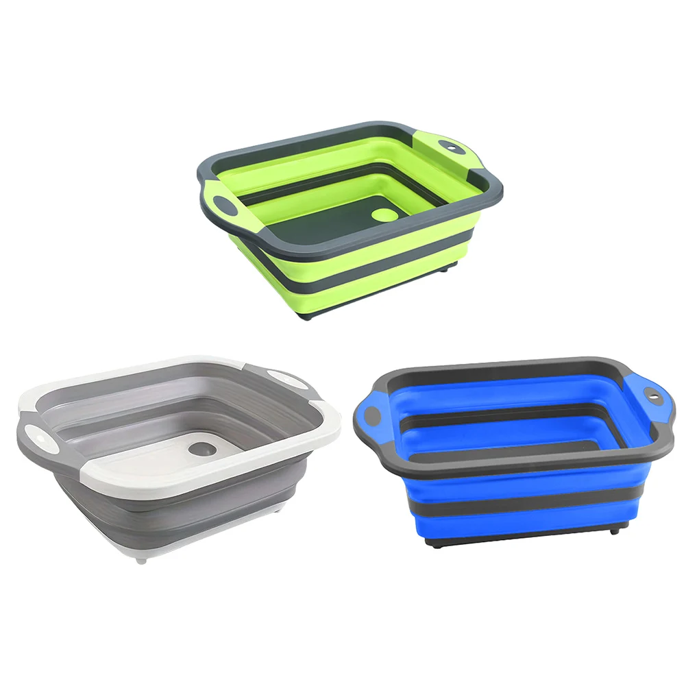 Collapsible Cutting Board Foldable Kitchen Dish Tub and Camping Sink Space Saving with Draining Hole for BBQ Prep/Picnic/Camping