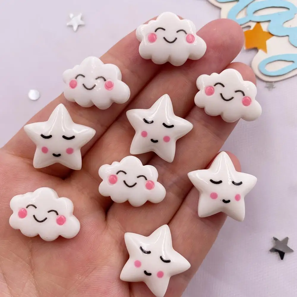 10PCS Resin Colorful Painted Smile Star White Clouds Figurine Flatback Stone Scrapbook DIY Bow Christma Decor Crafts Accessories