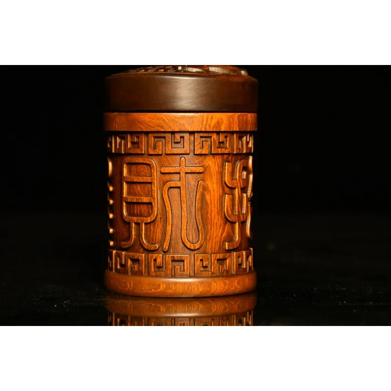 

3.3" Collection Chinese Box-wood Carving Character Animal Beast Copper Cash Box Craft Gift Decoration Home Decore