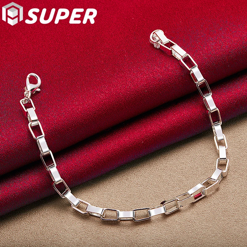 

925 Sterling Silver Big Long 5mm Box Chain Bracelet For Women Man Wedding Engagement Party Fashion Jewelry