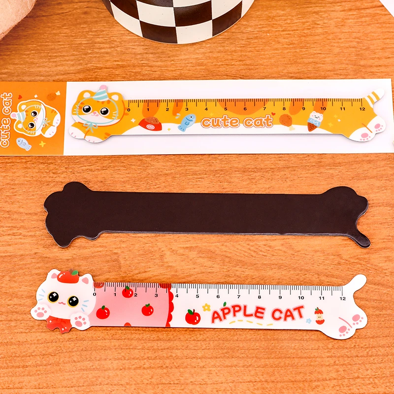 1PCS Régua Magnética de 12CM com Desenhos de Gatos, Material Escolar DIY para Desenho e Escritório