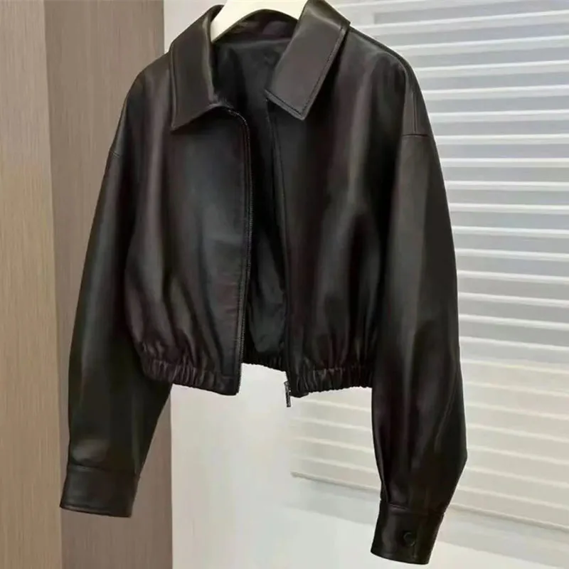 Français dame décontracté fermeture éclair Faux cuir veste printemps automne Femme court en cuir PU manteau 2025 femmes manches longues en cuir vêtements d'extérieur