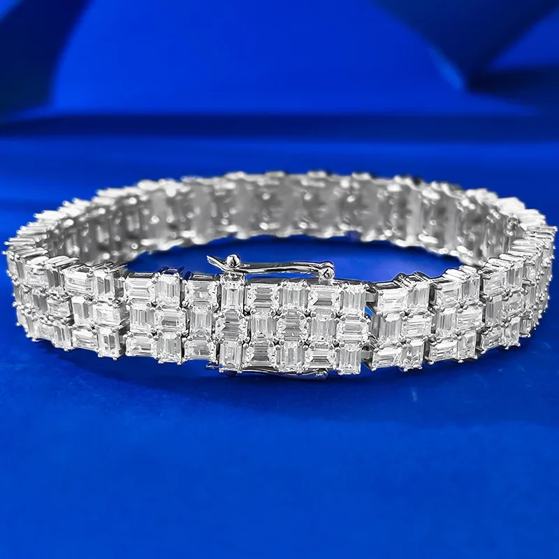 Yaranyan Vintage 100% 925 Sterling Silver Lab Sapphire High Carbon Diamonds Gemstone Cocktail Bracelets Bangle Fine Jewelry
