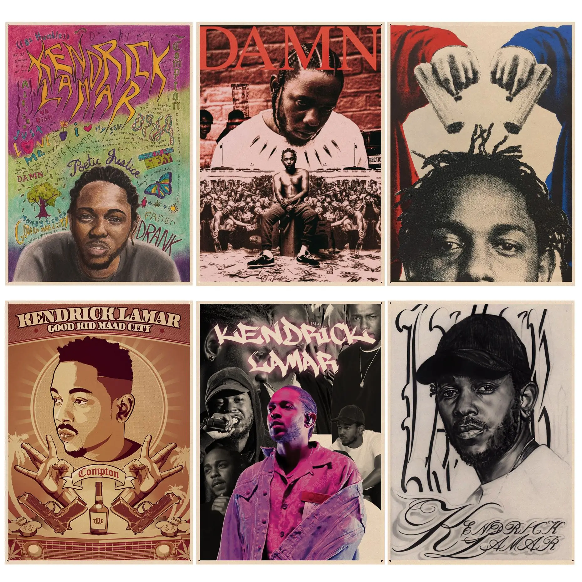 Kendrick Lamar DAMN Humble Hot Music Albums Anime Posters Vintage Room Bar Cafe Decor Aesthetic Art Wall Painting