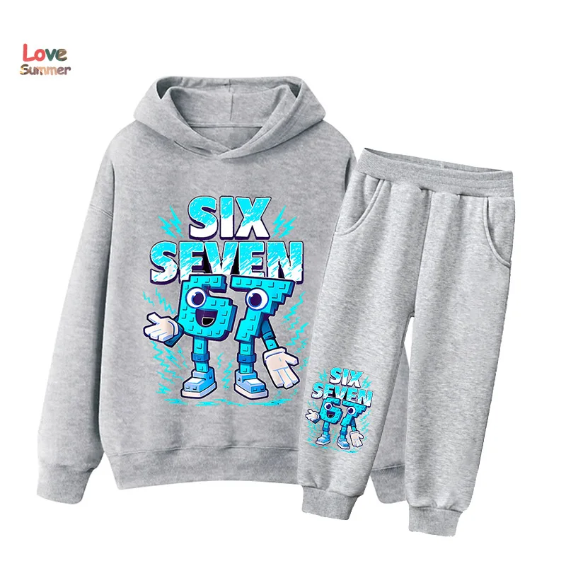 67 Six Seven Hoodie-Hose 2-teilig für Jungen und Mädchen, Italienischer Brainrot Kinder-Sweatshirt 2-teiliges Set, Kapuzenpullover Baby Freizeitanzug – Detail 5