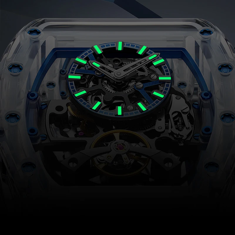 BONEST GATTI 2025 nuevo reloj automático para hombre Tonneau reloj de pulsera mecánico caja acylic zafiro Lume esfera hueca fluororubber