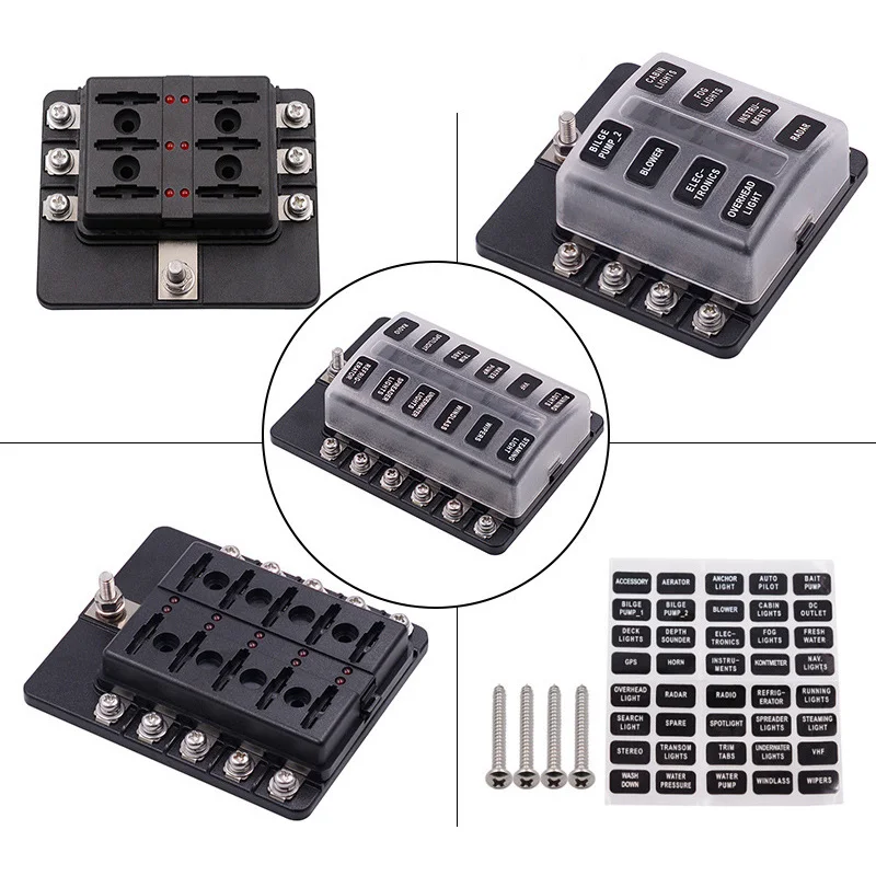 Universal Car 6 Way 8 Way Blade Fuse Terminal Block Auto Track Fuse Holder Box Wiring Power Connector Switch With Light 12V 24V