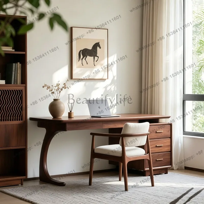 YJ new Chinese walnut new solid wood desk desk with drawers large capacity