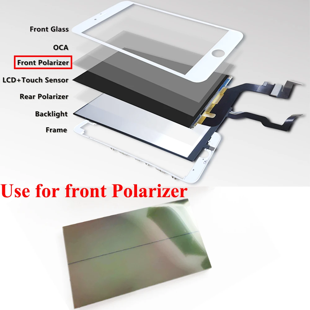 10pcs LCD Front Polarizer Film for IPhone XR X XS 12 11 13 Pro Max Screen Polarization Polarized Light Film 8 7 6 6s Plus 5 SE 4