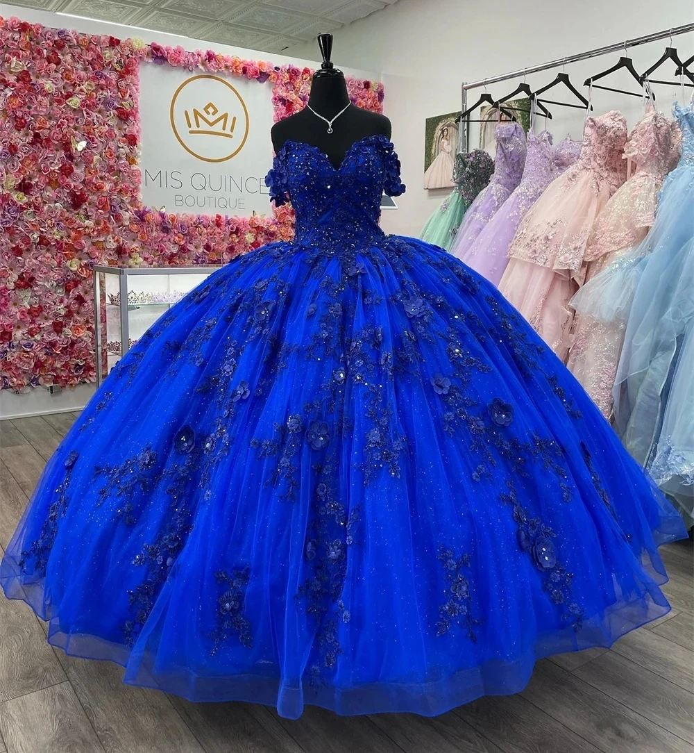 

Royal Blue Charro Quinceanera Dresses Ball Gown Off The Shoulder Appliques Beaded Mexican Sweet 16 Dresses 15 Anos