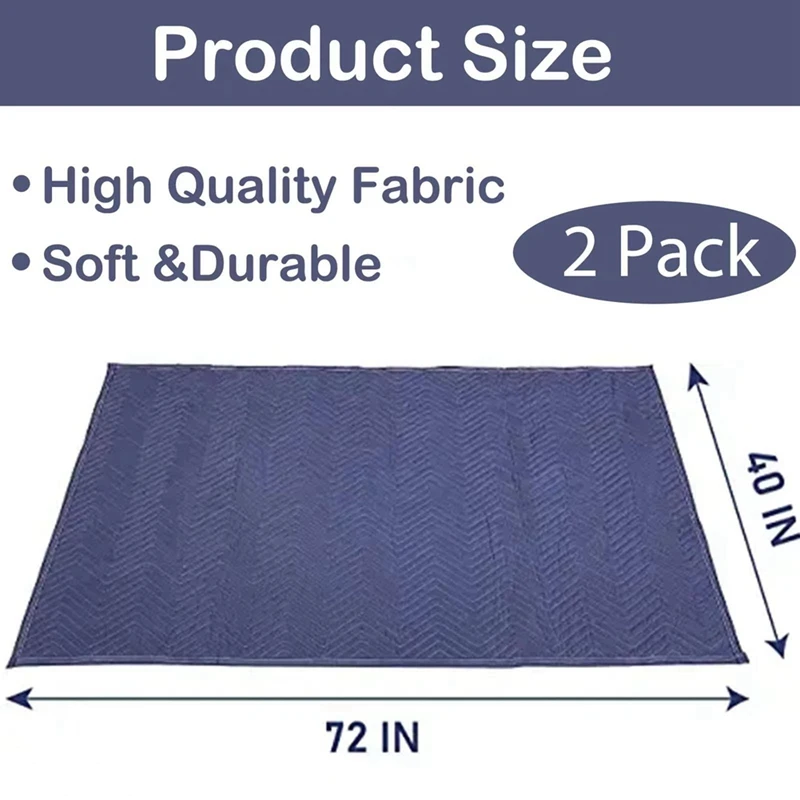 2 Piece Moving Blankets 40X72inches Heavy Duty Packing Blankets For Moving Shipping Furniture Wrapping For Furniture-Blue