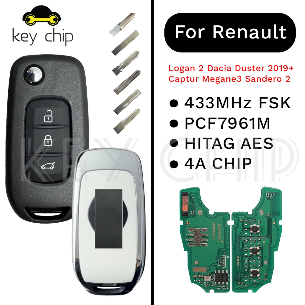 

For Renault Kadjar Captur Megane 3 Symbol Logan 2 Sandero 2 Dacia Duster CWTWB1G767 Flip Remote Key 433MHz PCF7961M 4A
