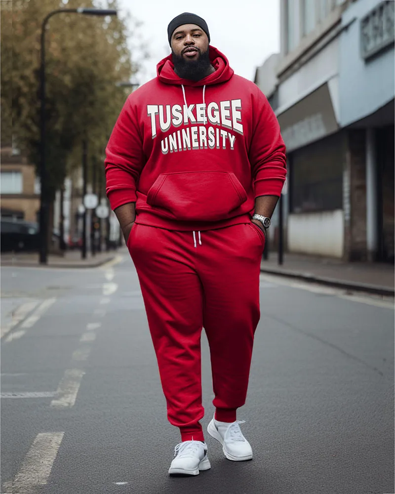 Biggmans Plus Size For Men\'s Clothing Malcolm X College Style Hoodie and Sweatpants Two Piece Set 7XL 8XL 9XL