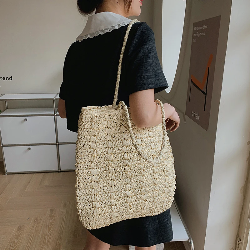 

Women Large Woven Straw Beach Tote,travel Shopper Weaving Shopping Bags, Handmade Shoulder Bag,summer Beach Bag Women Straw