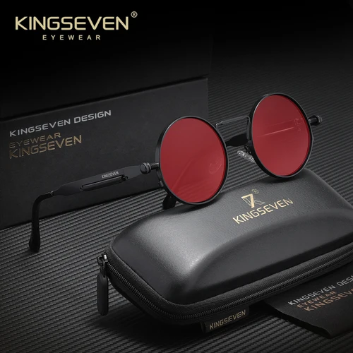 KINGSEVEN Gafas de sol redondas polarizadas para hombre, estilo retro vintage, gafas de sol Steampunk para hombre
