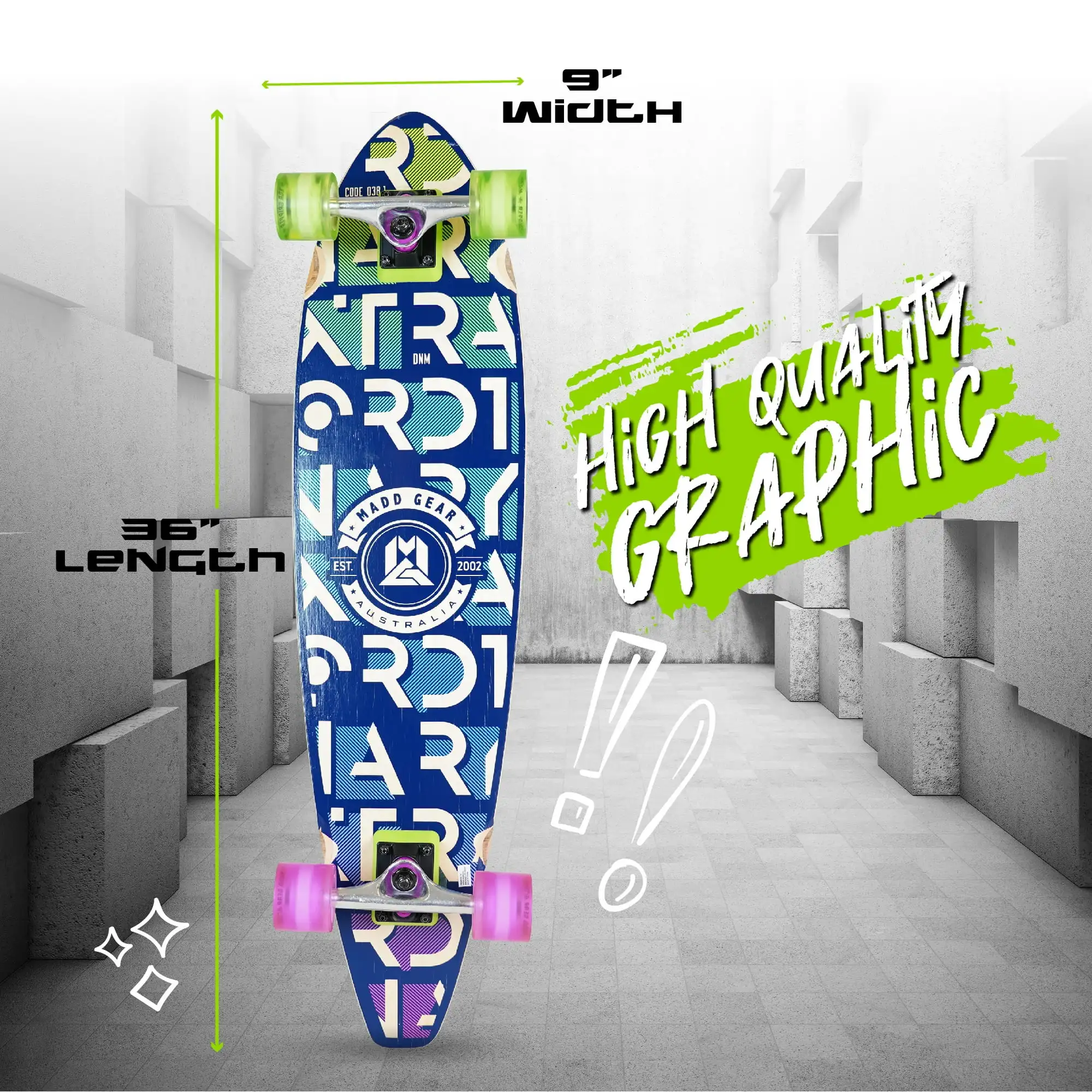 Patinete de Longboard con Cola de 36": Ruedas de 62 Mm, Rodamientos abec-9