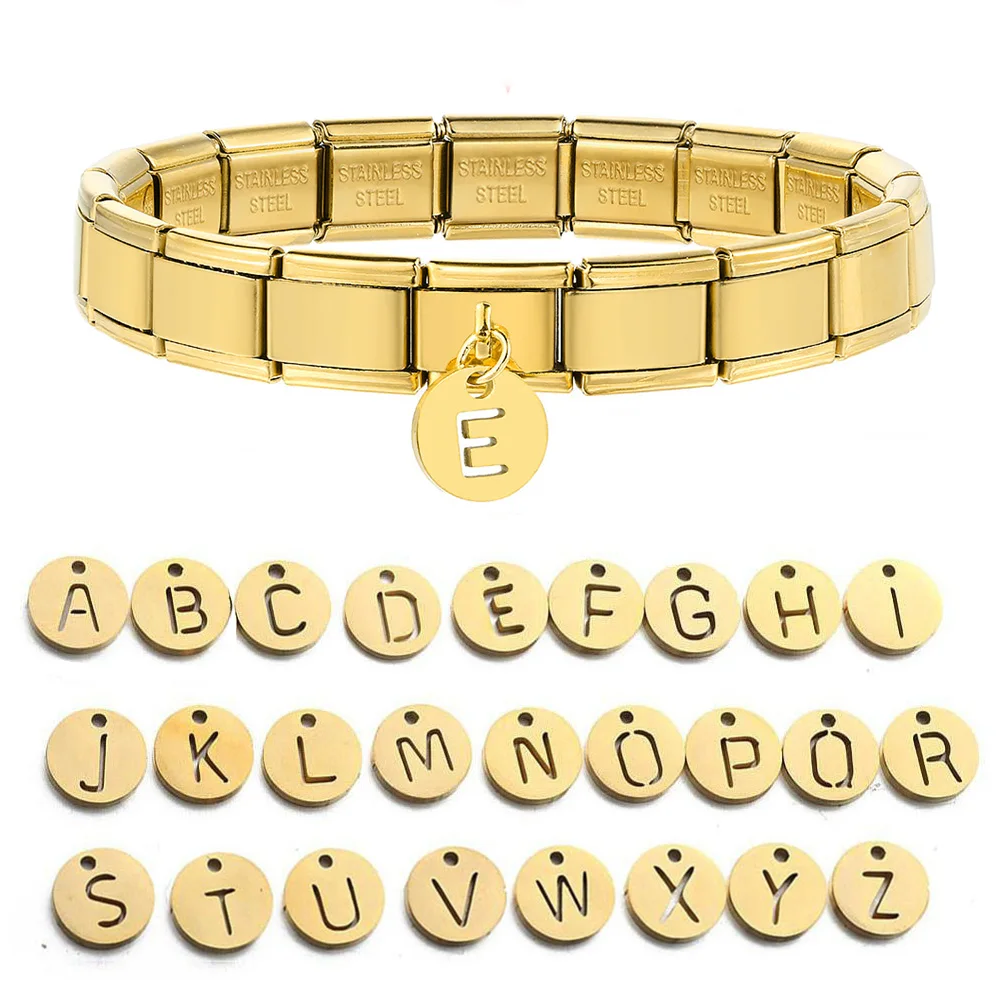 Fashion 2024 New Women 26 Letter Charm Italian Links Fit 9mm Bracelet Stainless Steel Jewelry DIY Making