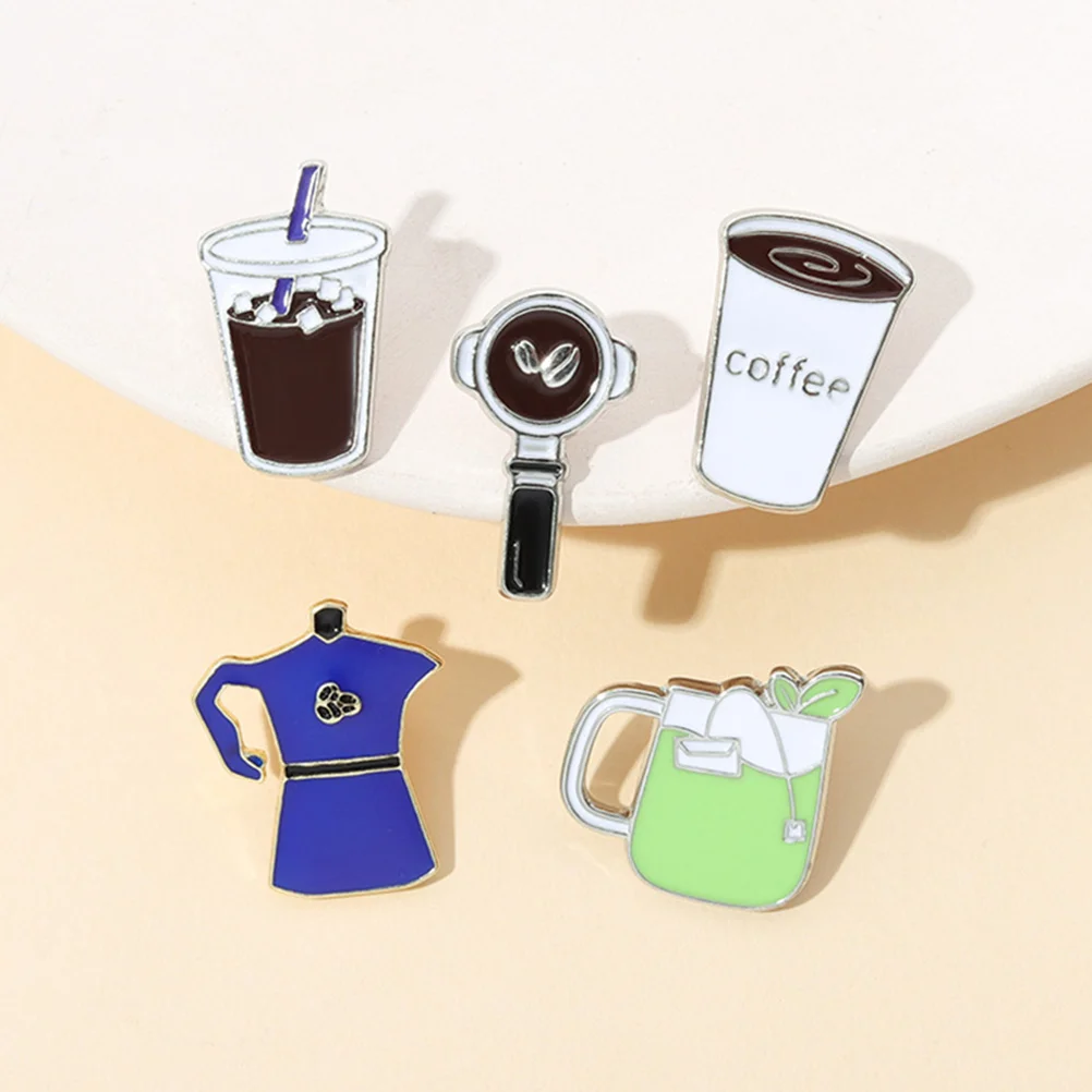 

5pcs Coffee Machine Brooch Pins Fashion Coffee Color Milk Tea Cup Enamel Cute Lightweight Alloy Clothing Lapel Pins Backpack